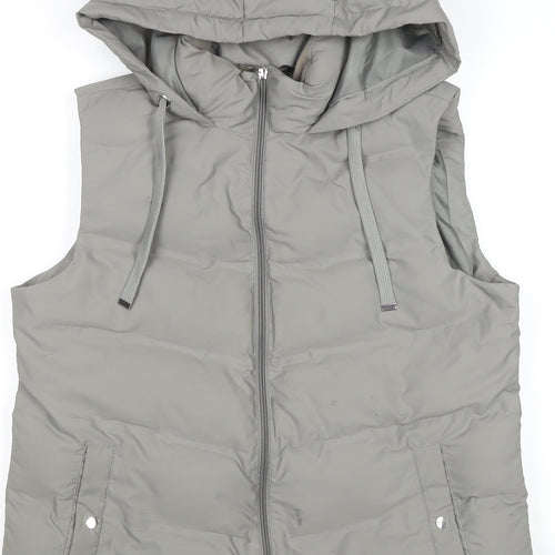 Primark Women Grey Hooded Padded Puffer Waistcoat Size M 12/14