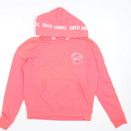 Tommy Jeans Women's Pink XS Pullover Hoodie with Logo Print