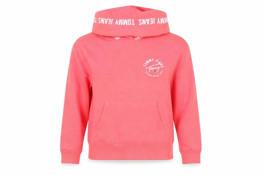 Front view of Tommy Jeans Women's Pink XS Pullover Hoodie with Logo Print