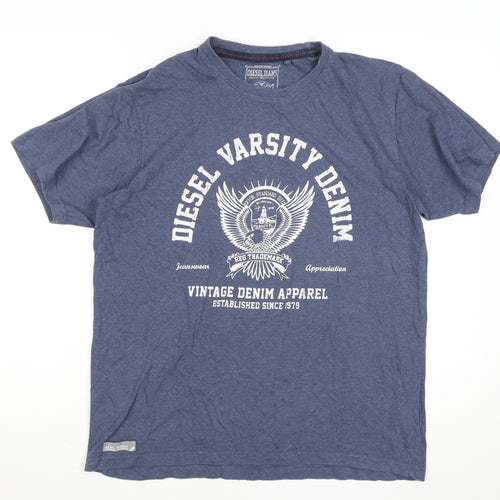 Diesel Men's Blue XL Vintage Varsity Denim Cotton T-Shirt