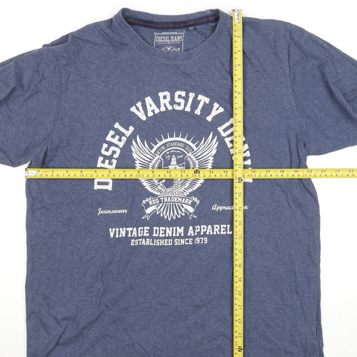Diesel Men's Blue XL Vintage Varsity Denim Cotton T-Shirt