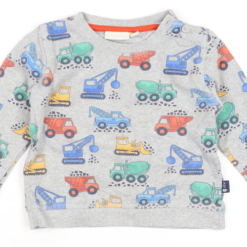 JoJo Maman Bébé Grey Construction Vehicle Long Sleeve Baby T-Shirt 12 Months