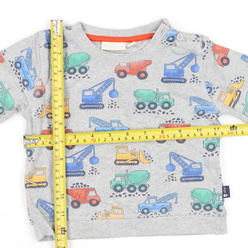 JoJo Maman Bébé Grey Construction Vehicle Long Sleeve Baby T-Shirt 12 Months