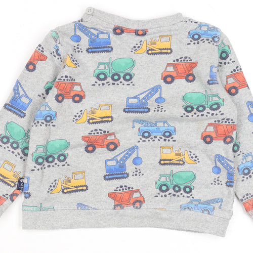 JoJo Maman Bébé Grey Construction Vehicle Long Sleeve Baby T-Shirt 12 Months