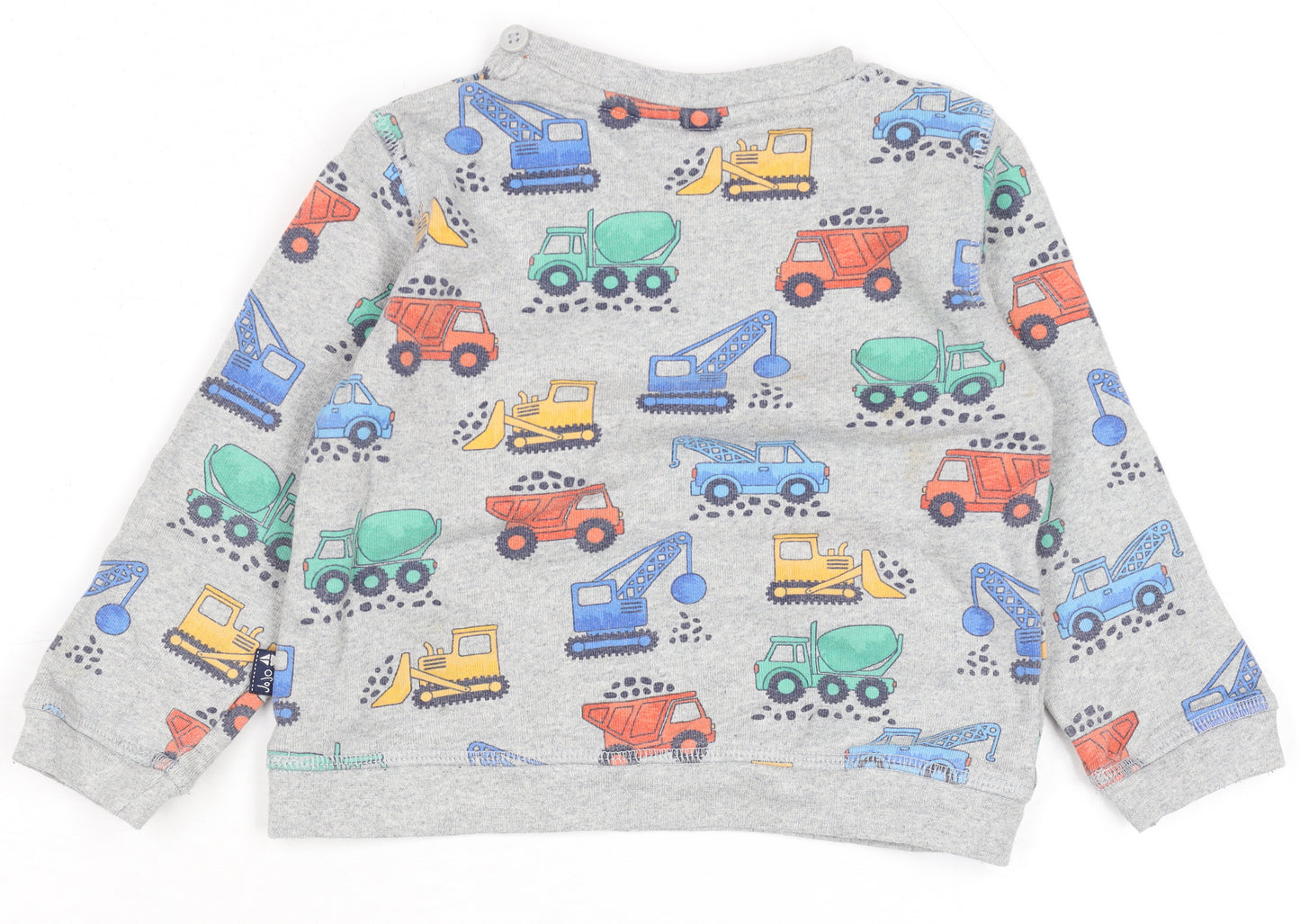 JoJo Maman Bébé Grey Construction Vehicle Long Sleeve Baby T-Shirt 12 Months