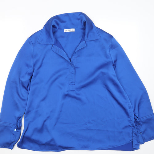 Gallery Women Blue UK 14 Collared Long Sleeve Polyester Blouse