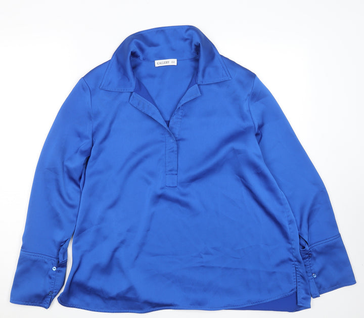 Gallery Women Blue UK 14 Collared Long Sleeve Polyester Blouse