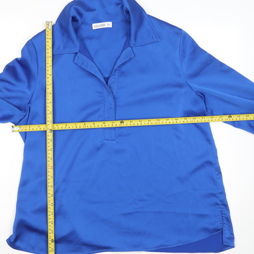 Gallery Women Blue UK 14 Collared Long Sleeve Polyester Blouse