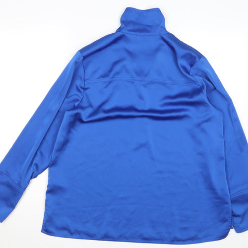 Gallery Women Blue UK 14 Collared Long Sleeve Polyester Blouse