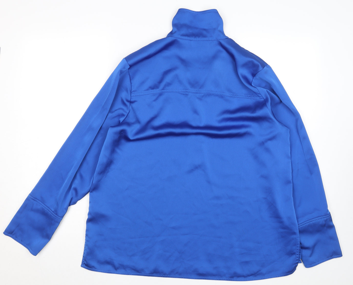 Gallery Women Blue UK 14 Collared Long Sleeve Polyester Blouse