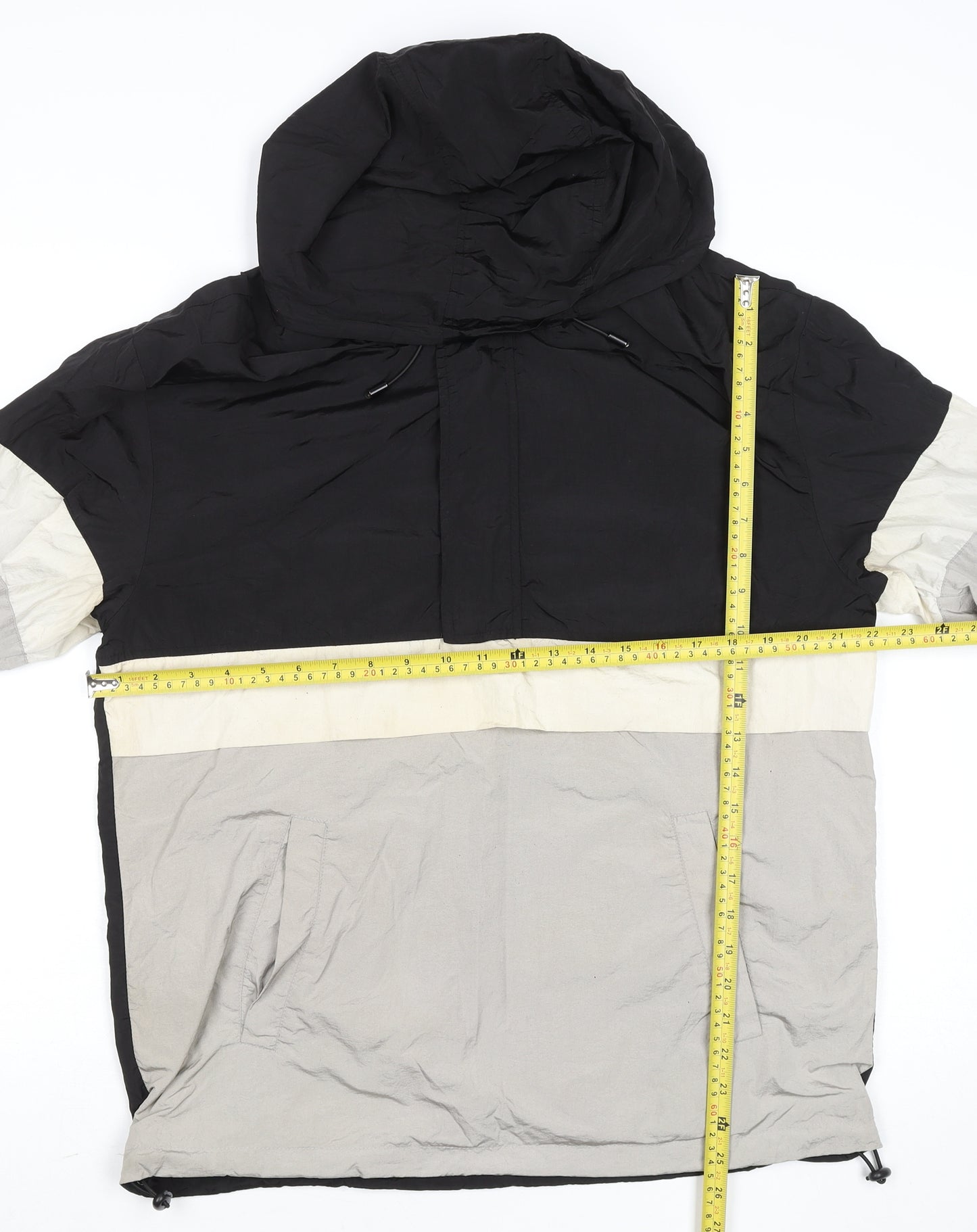 Primark Men’s Black Colourblock Hooded Windbreaker Jacket Size M