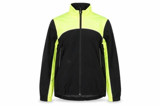 Front view of Crane women’s black yellow medium 12-14 windbreaker jacket reflective cycling