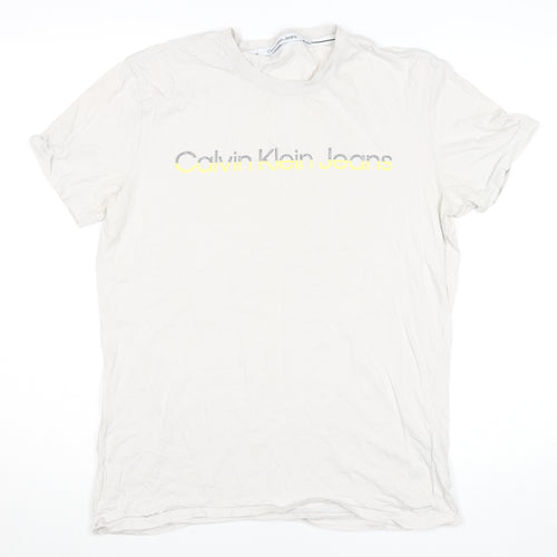 Calvin Klein Jeans Men's White Logo Cotton T-Shirt Size L