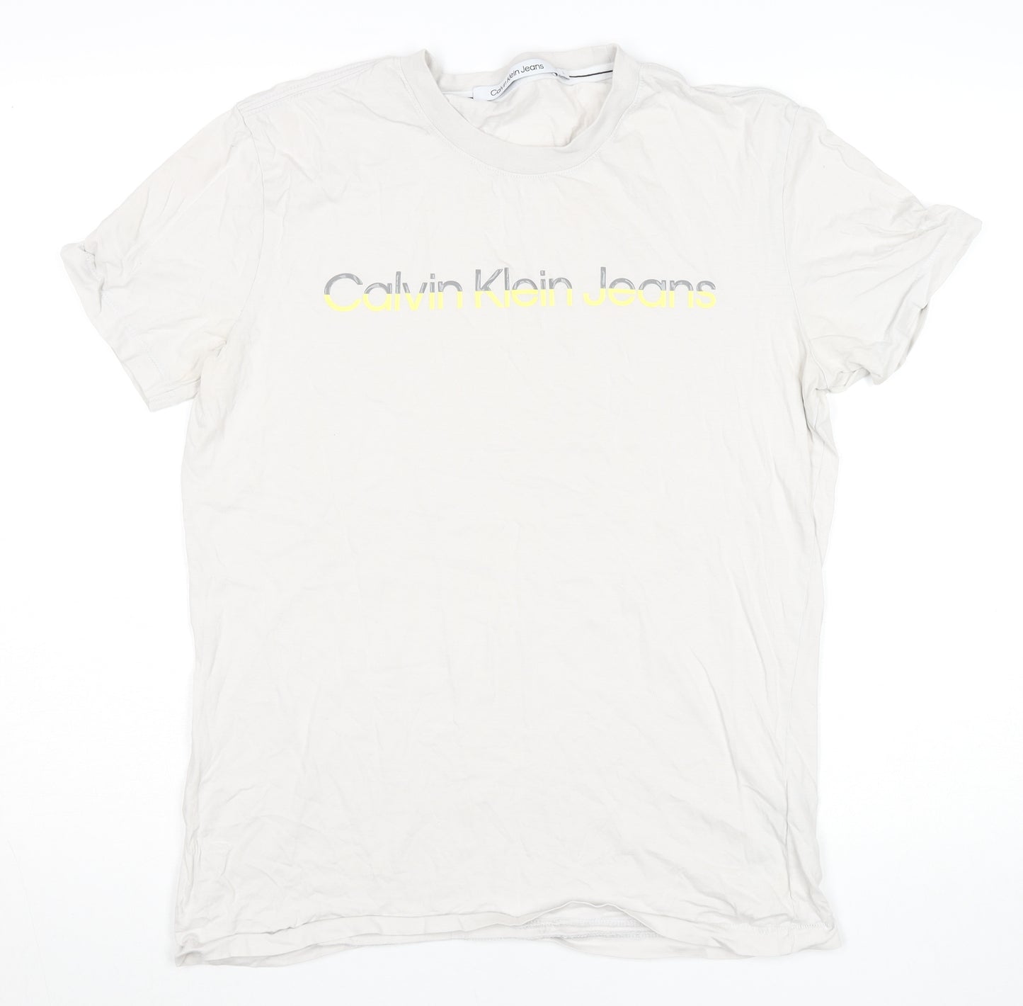 Calvin Klein Jeans Men's White Logo Cotton T-Shirt Size L