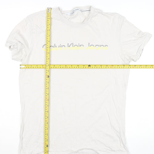Calvin Klein Jeans Men's White Logo Cotton T-Shirt Size L