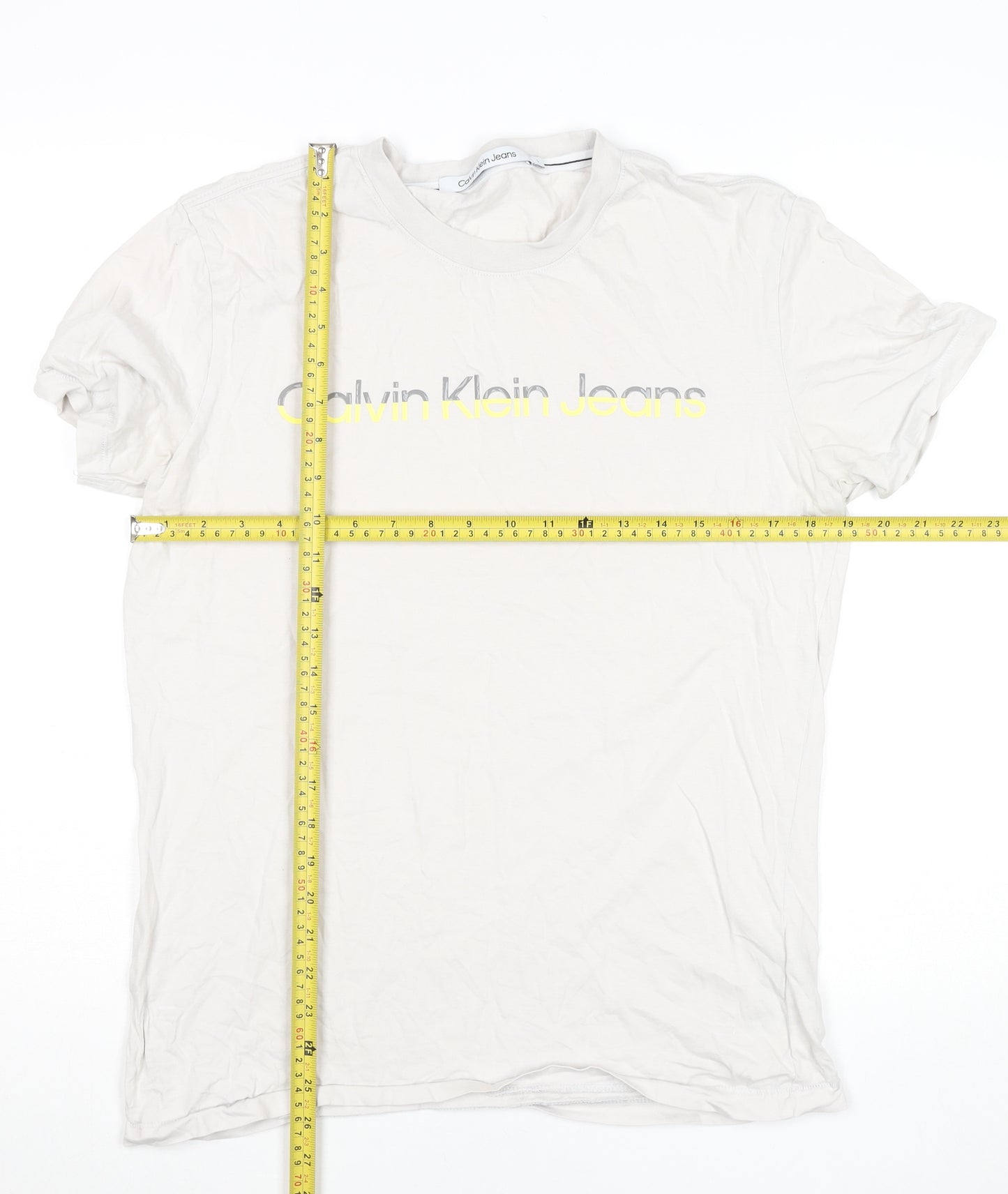 Calvin Klein Jeans Men's White Logo Cotton T-Shirt Size L