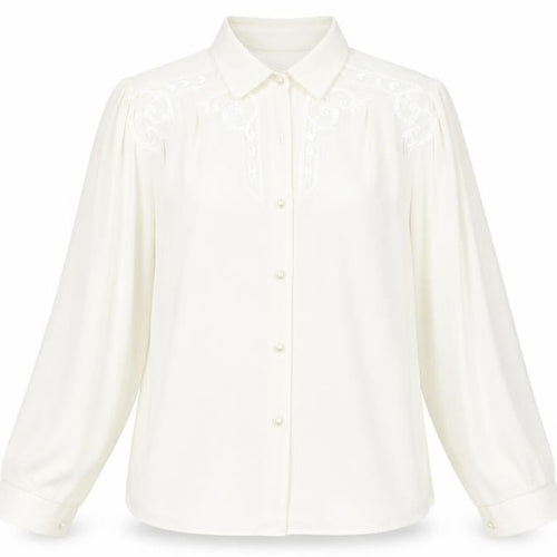 Rafale London Women's Ivory Embroidered Long Sleeve Blouse S