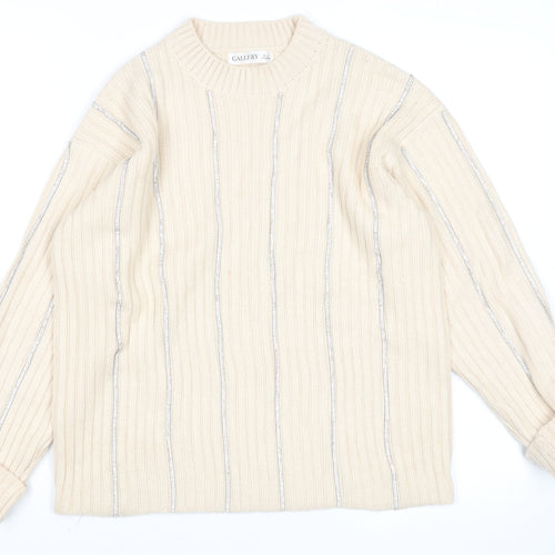 Gallery Womens Ivory Ribbed Knit Crew Neck Jumper Size S