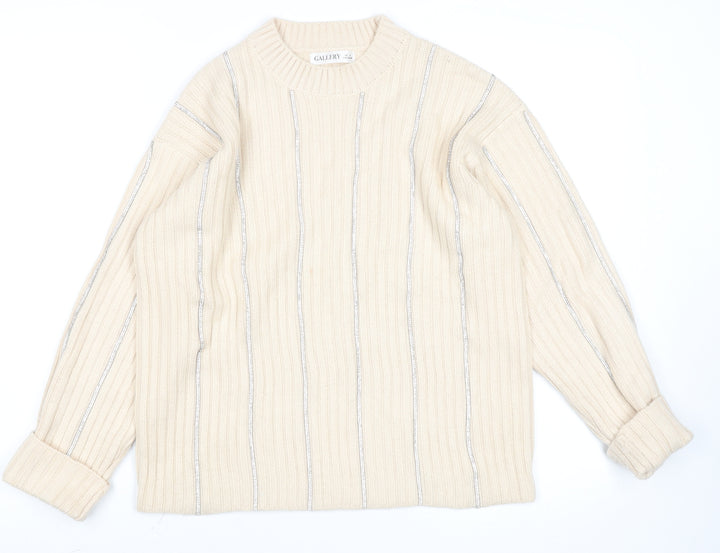 Gallery Womens Ivory Ribbed Knit Crew Neck Jumper Size S