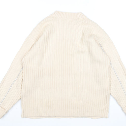 Gallery Womens Ivory Ribbed Knit Crew Neck Jumper Size S