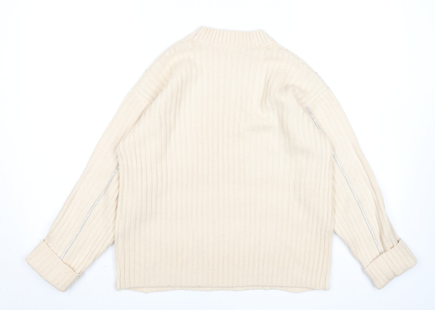 Gallery Womens Ivory Ribbed Knit Crew Neck Jumper Size S