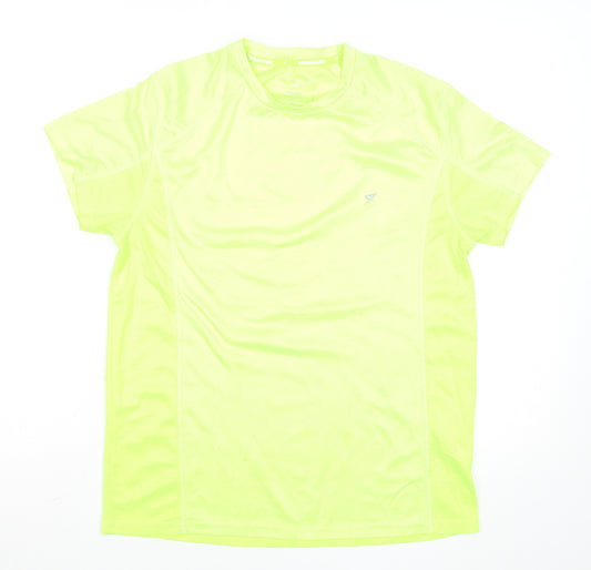 Men's Yellow Workout Sports T-Shirt L Reflective Quick Dry Gym Top