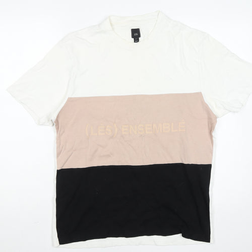 River Island Men's Multicoloured Colourblock Cotton Crew Neck T-Shirt M