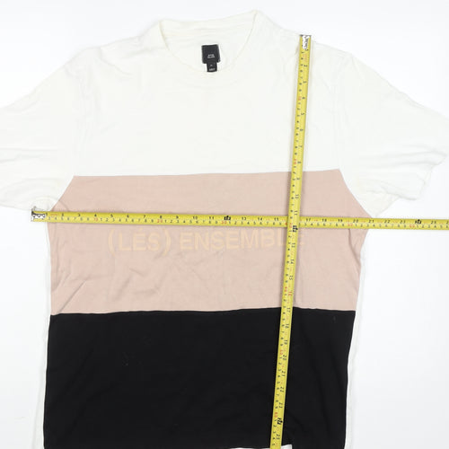 River Island Men's Multicoloured Colourblock Cotton Crew Neck T-Shirt M