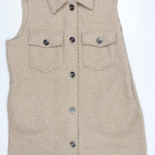 Dunnes Womens Beige Fleece Button Waistcoat L Sleeveless Casual