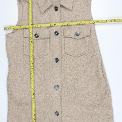 Dunnes Womens Beige Fleece Button Waistcoat L Sleeveless Casual