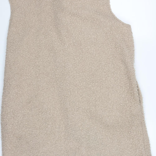 Dunnes Womens Beige Fleece Button Waistcoat L Sleeveless Casual