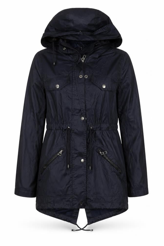 Front view of Atmosphere Women’s Black Hooded Parka Jacket, size UK 6