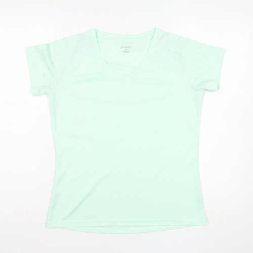 Asics Womens Green V-Neck Short Sleeve Running T-Shirt Size M