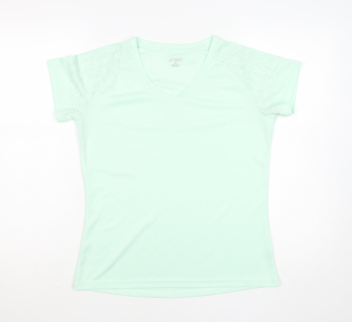 Asics Womens Green V-Neck Short Sleeve Running T-Shirt Size M