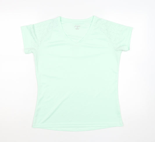 Asics Womens Green V-Neck Short Sleeve Running T-Shirt Size M