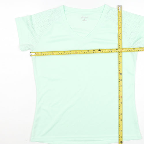 Asics Womens Green V-Neck Short Sleeve Running T-Shirt Size M