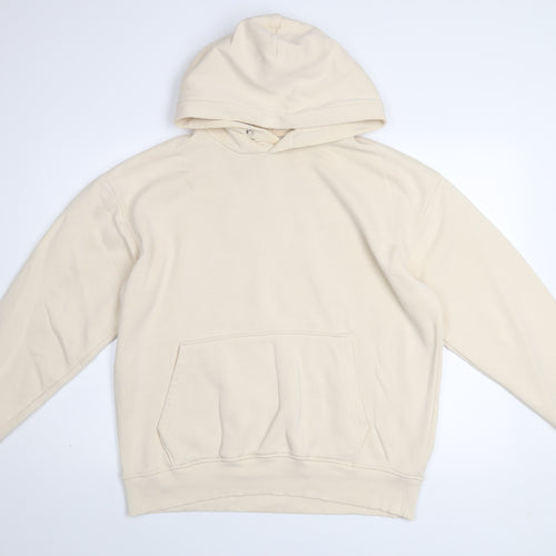 ZARA Men's Beige Pullover Hoodie Fleece Lined Hooded Sweatshirt Size L