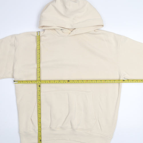 ZARA Men's Beige Pullover Hoodie Fleece Lined Hooded Sweatshirt Size L