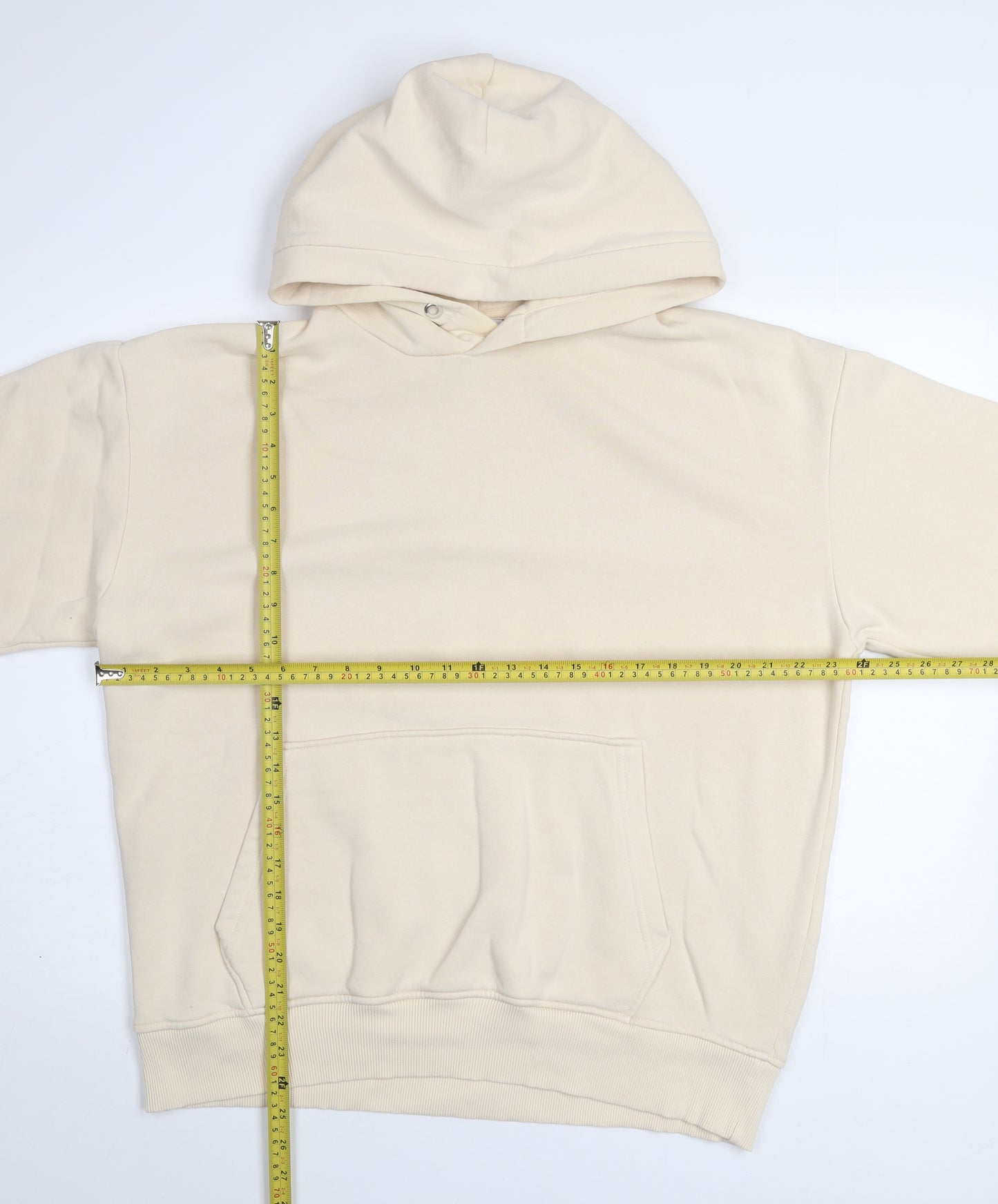 ZARA Men's Beige Pullover Hoodie Fleece Lined Hooded Sweatshirt Size L