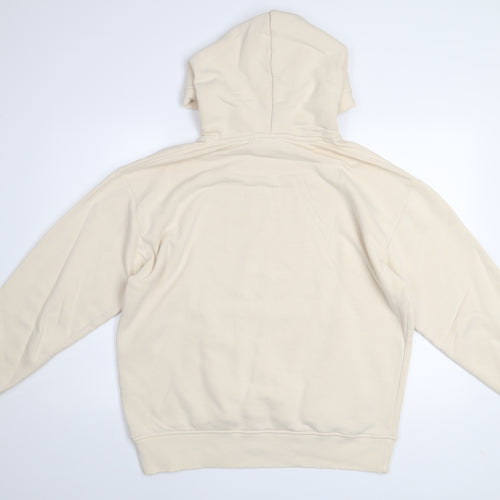 ZARA Men's Beige Pullover Hoodie Fleece Lined Hooded Sweatshirt Size L