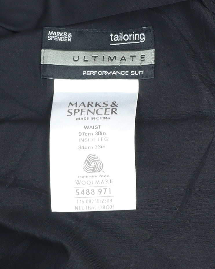Marks and Spencer Men's Grey 38in Wool Suit Trousers Formal Classic Fit