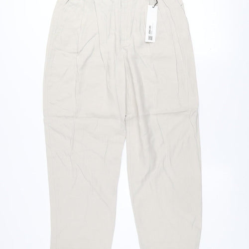 ZARA Women’s Beige Cropped Lyocell Tapered Pleated Trousers Size S