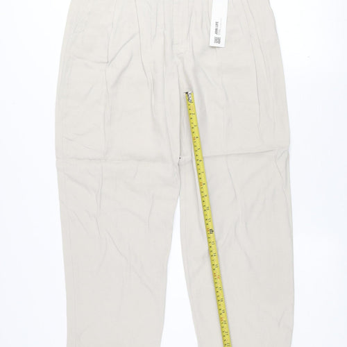 ZARA Women’s Beige Cropped Lyocell Tapered Pleated Trousers Size S
