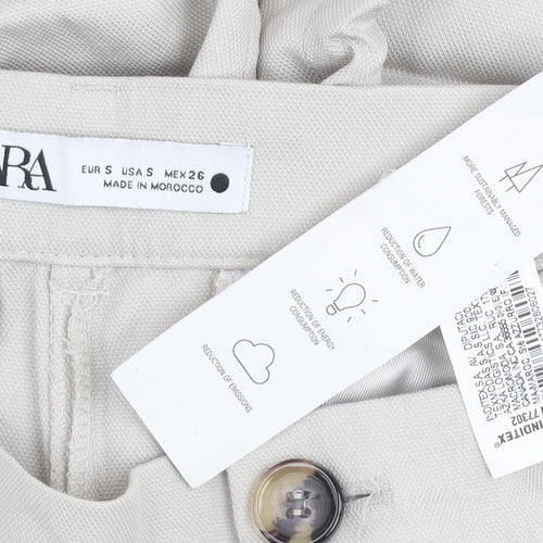 ZARA Women’s Beige Cropped Lyocell Tapered Pleated Trousers Size S