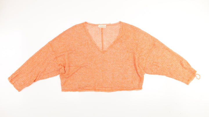 Urban Outfitters Women Orange Open-Knit V-Neck Pullover Jumper L
