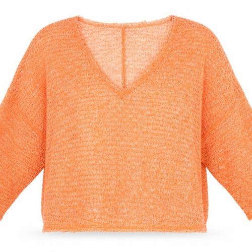 Urban Outfitters Women Orange Open-Knit V-Neck Pullover Jumper L