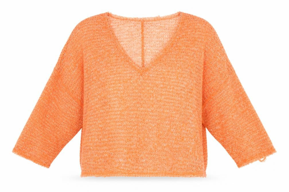 Urban Outfitters Women Orange Open-Knit V-Neck Pullover Jumper L
