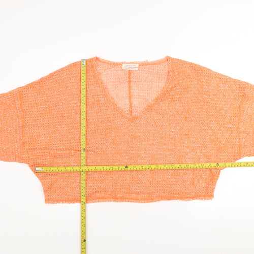Urban Outfitters Women Orange Open-Knit V-Neck Pullover Jumper L
