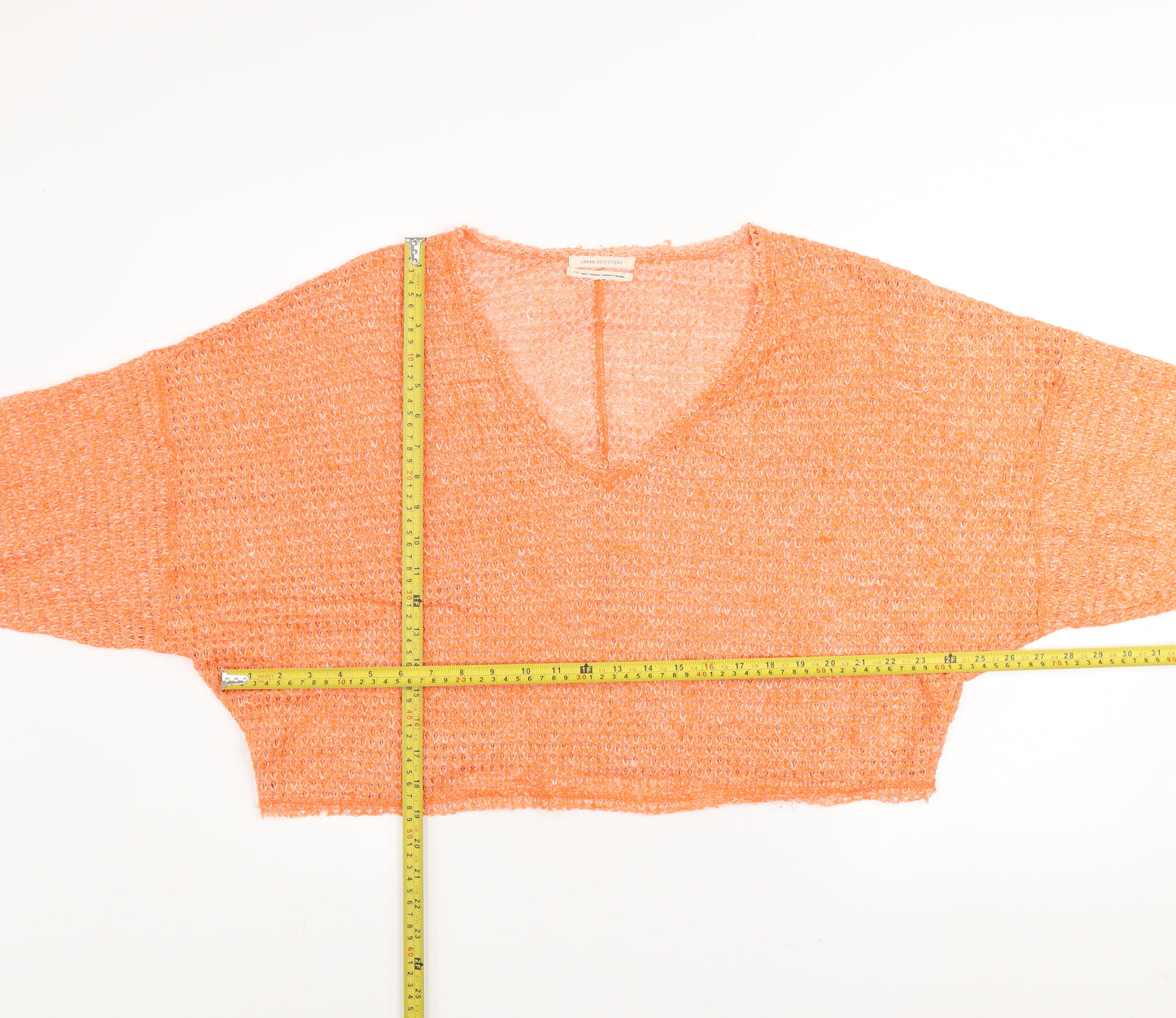 Urban Outfitters Women Orange Open-Knit V-Neck Pullover Jumper L