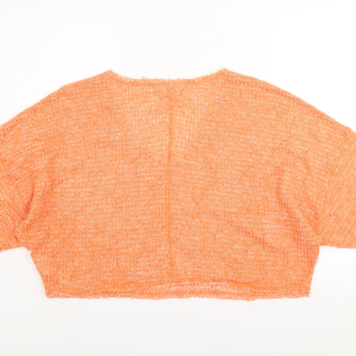 Urban Outfitters Women Orange Open-Knit V-Neck Pullover Jumper L